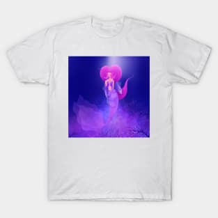 Beautiful pink mermaid with cute purple fish, version 1 T-Shirt